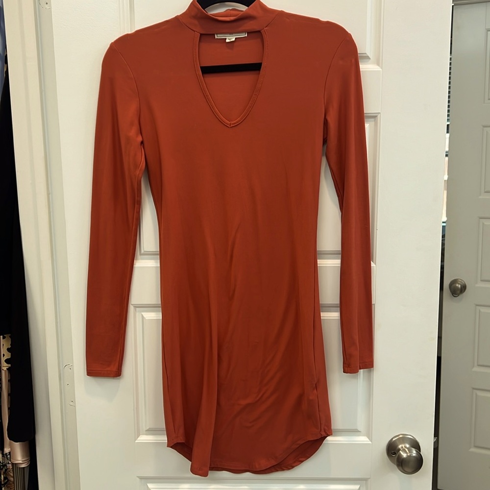 Burnt Orange Mockneck Mini dress